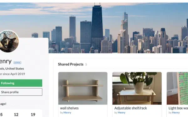 An Easel maker profile with cover image and achievement badges